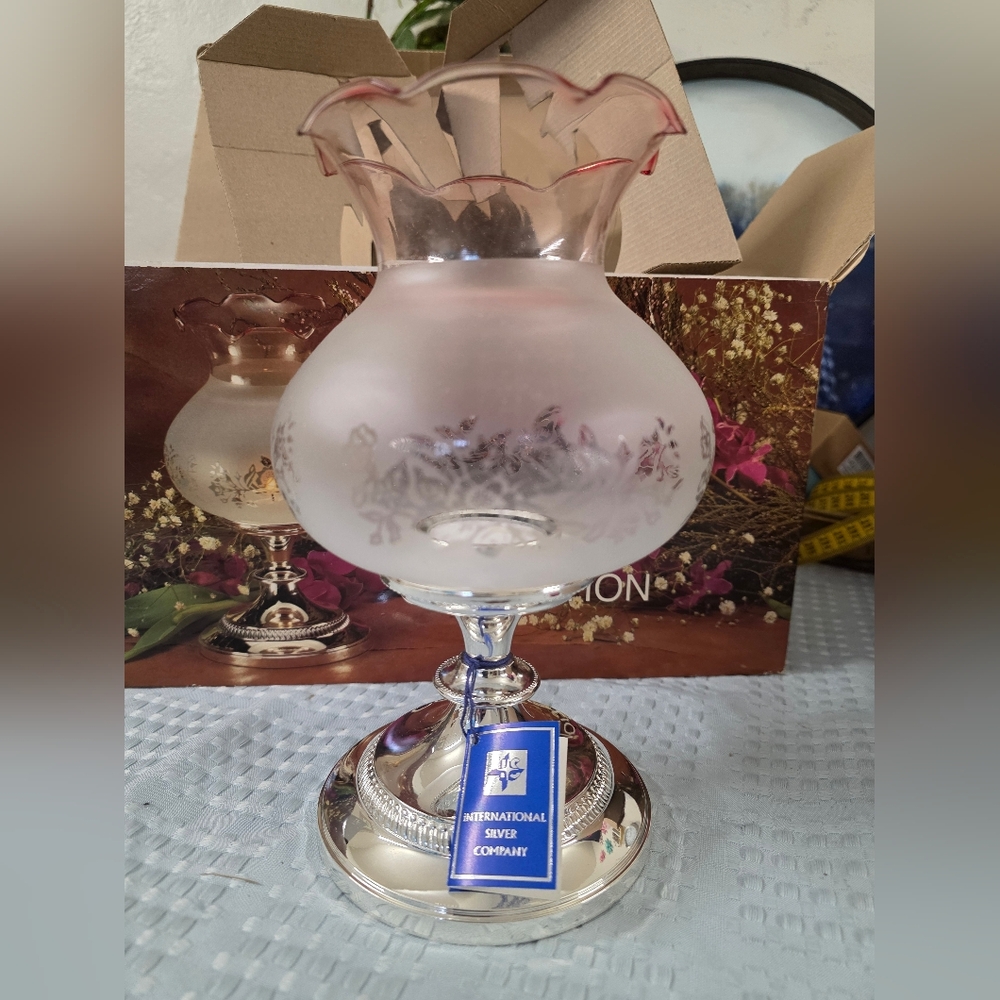 Vintage Silver Plated Candle Holder With Glass Shade Made In England